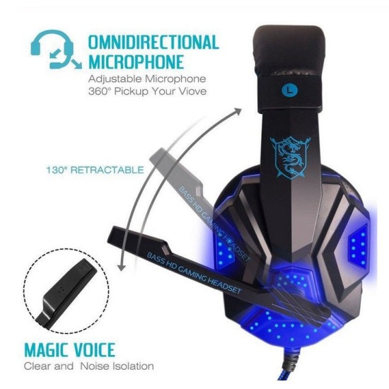 2.2M PC780 Gaming Headsets with Light Mic Stereo Earphones Deep Bass for PC Computer Gamer Laptop White blue glow