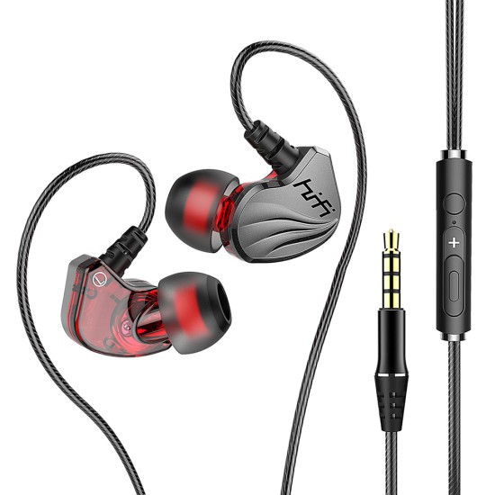 3.5mm Sports Earphones In-ear Wired Gaming Earbuds Stereo Music Headphone for Computer Phones Tablets Silver Red