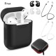 6 Pcs/Set Silicone Protective Cover & Receiving box & Anti Lost Strap & Ear Cover Hooks for Apple AirPods Case Black Color