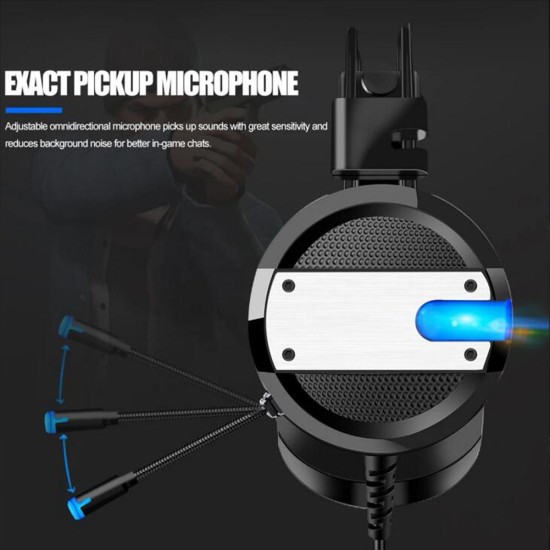 A10 Gaming Headset with Microphone Professional Wired Gaming Bass Over-Ear Headphones with Mic 3.5mm white + blue light