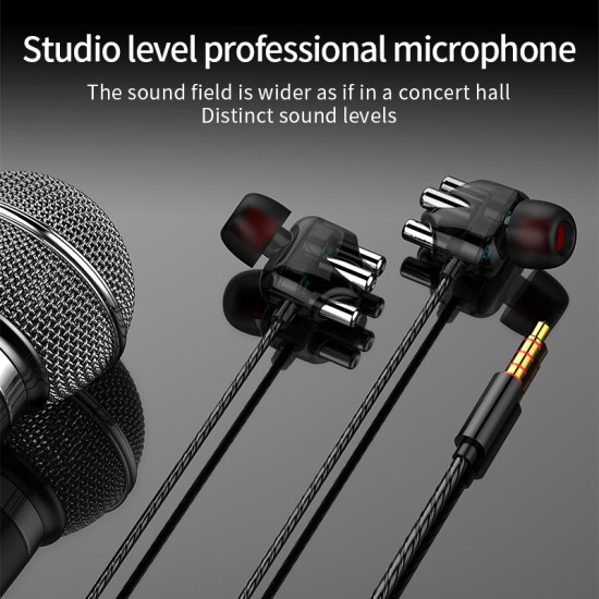 A6 In-ear Earphones Dual-motion Coil Dual-speaker Smart Phone Headset Wire-controlled Tuning Gaming Headset White