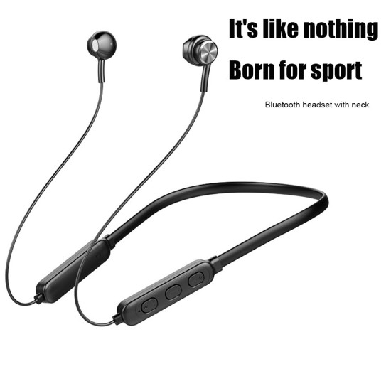 B6 Wireless Bluetooth 5.1 Earphones Binaural Hanging Neck Headset Universal Sport Earbuds Headphones with Mic Black