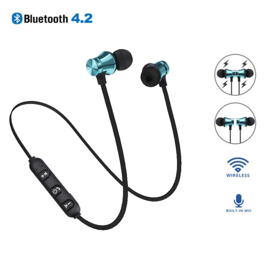 Bluetooth 4.2 Stereo Earphone Headset Wireless Magnetic In-Ear Earbuds  -Blue