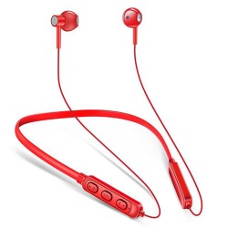 Bluetooth 5.0 Wireless Headset Hanging Neck Running Sports Earbud Noise Reduction Binaural Earphone A10 Red