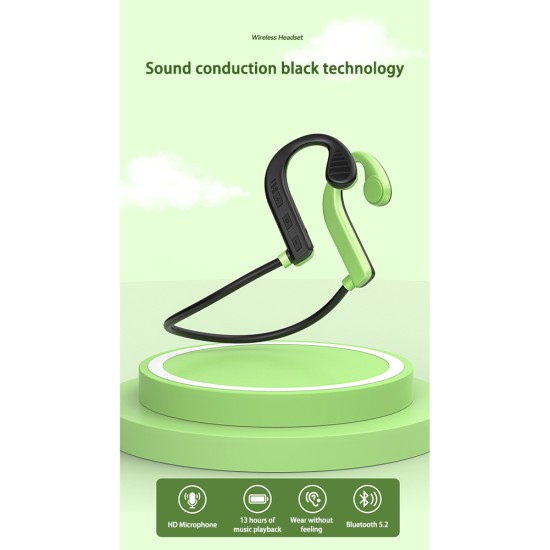 Bone Conduction Headset Bluetooth 5.2 Waterproof Sweatproof Stereo Wireless Sports Earphone W10 Black