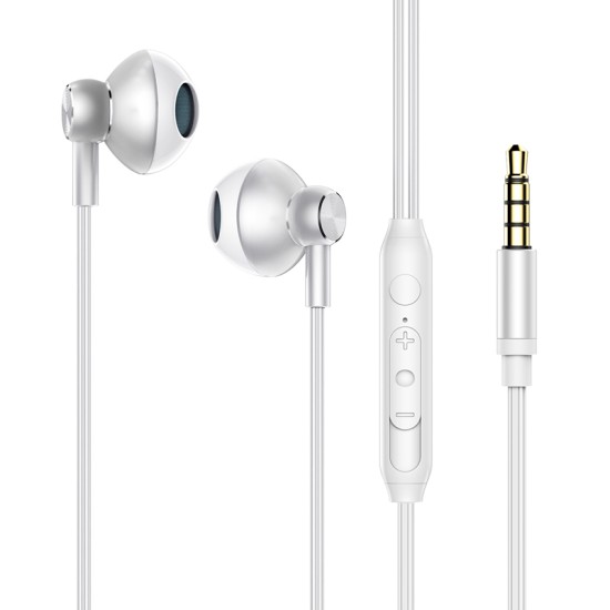 C71 Metal Semi-in-ear Earphone Wire Control Hifi Noise Reduction Earbuds with Microphone Universal Headset White