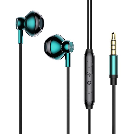 C71 Metal Semi-in-ear Earphone Wire Control Hifi Noise Reduction Earbuds with Microphone Universal Headset Green