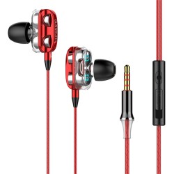 Dual Drivers Wired Headset Quad-core Dynamic Hi-fi Headphones with Mic Speaker for Huawei Xiaomi Red