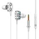 Dual Drivers Wired Headset Quad-core Dynamic Hi-fi Headphones with Mic Speaker for Huawei Xiaomi White