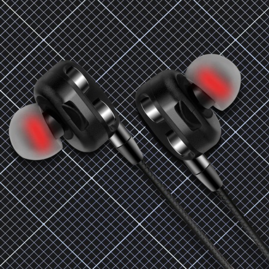 Dual Moving Coil Quad-core Earphones Wire-controlled Earphones Subwoofer Heavy Bass Earphones Black