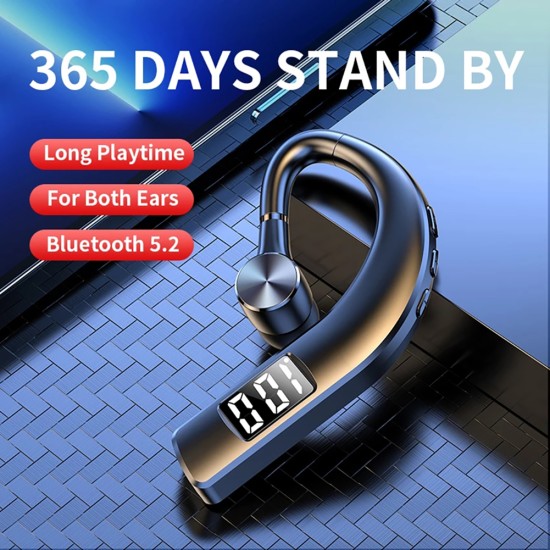 F19 Headset Digital Display  Bluetooth 5.2 Noise Reduction Unilateral Hanging Ear Wireless Sports Earphone Blue