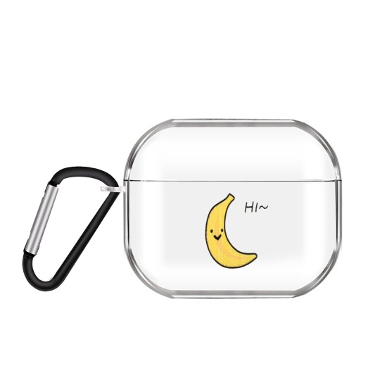 For AirPods Pro Headphones Case Full Protection Clear Cute Earphone Shell with Metal Hook 2 bananas