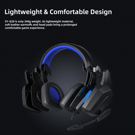 G20 Dynamic Rgb Dual Streamer Wired  Headset Noise Reduction Microphone Stereo Ergonomic Head-mounted Gaming Computer Earphone Dark blue