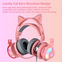 G25 Cute Cat Ear Luminous Wired  Headset Noise-canceling High-definition Microphone Stereo Ergonomic Gaming Computer Earphone Pink