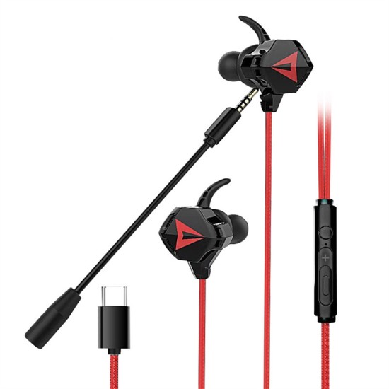 G5 Type-c Interface Gaming In-ear Headphones With Microphone Chicken-eating Headset Earphones Smartphone Wired Mobile Phone Earbuds black red