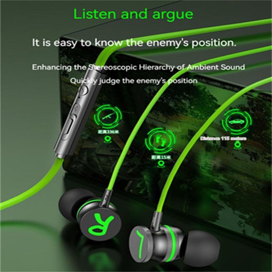 Gaming Wired Headset Elbow Jack Earphone Left Right Channel In-ear Headphones fluorescent green 3.5mm