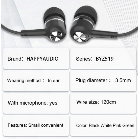 Hifi Universal Headphone Smart Call In-ear Mobile Phone 3.5mm Interface Headset Black