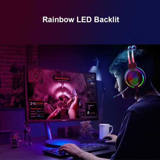 Hollow RGB Gaming Headset Wired Computer Headset Heavy Bass 7.1 Usb Headset With Microphone Black