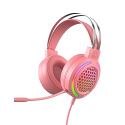 Hollow RGB Gaming Headset Wired Computer Headset Heavy Bass 7.1 Usb Headset With Microphone Pink