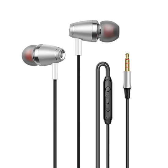 In-ear Headset Wire-controlled Smart Call Earphone with Microphone All-metal Bass Music Headphones for Android V1 Black