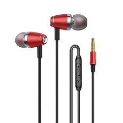 In-ear Headset Wire-controlled Smart Call Earphone with Microphone All-metal Bass Music Headphones for Android V1 Red