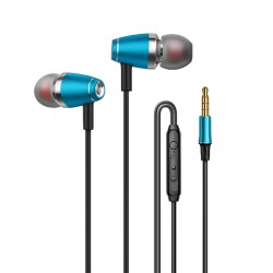 In-ear Headset Wire-controlled Smart Call Earphone with Microphone All-metal Bass Music Headphones for Android V1 Blue