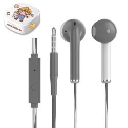 In-ear Wire Control Earphones with Mic Colorful Ergonomic Subwoofer Gaming Headphones Gray White