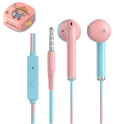 In-ear Wire Control Earphones with Mic Colorful Ergonomic Subwoofer Gaming Headphones Pink Blue