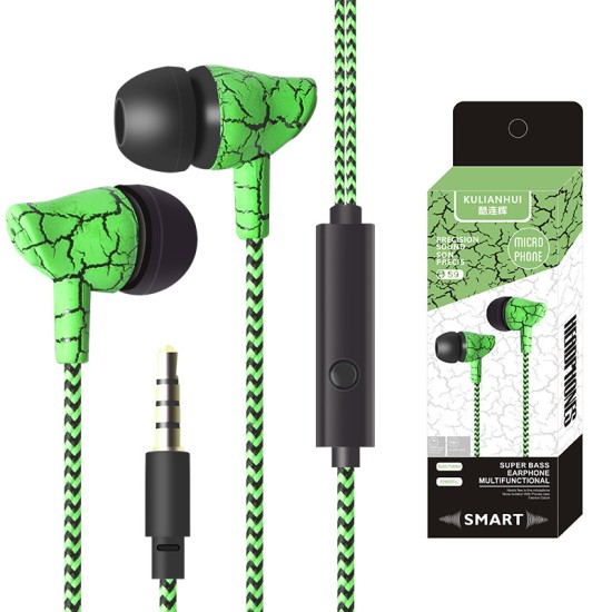 In-ear Wire-controlled Headset with Microphone 3.5mm Stereo Plug Fashion Braided Wire Crack Earphones Green