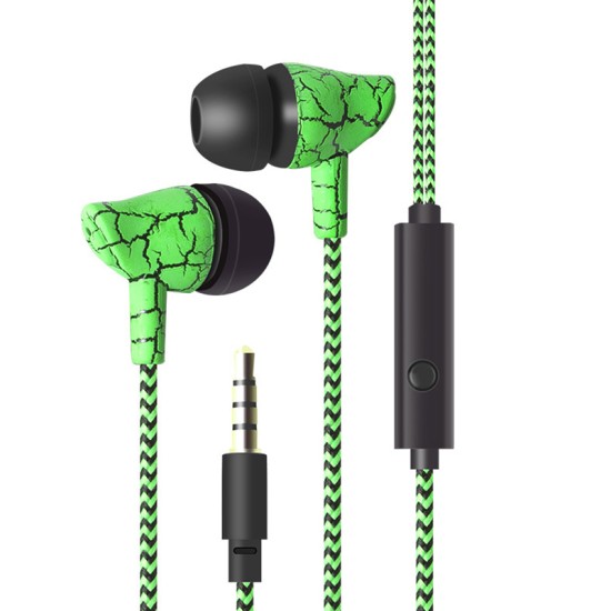 In-ear Wire-controlled Headset with Microphone 3.5mm Stereo Plug Fashion Braided Wire Crack Earphones Green