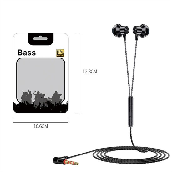 L-shaped 3.5mm Headphones 90 Degree Right Angle Plug Stereo Bass Headset Wire Control In-ear Earbuds Black