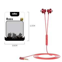 L-shaped 3.5mm Headphones 90 Degree Right Angle Plug Stereo Bass Headset Wire Control In-ear Earbuds Red