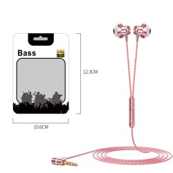 L-shaped 3.5mm Headphones 90 Degree Right Angle Plug Stereo Bass Headset Wire Control In-ear Earbuds Pink