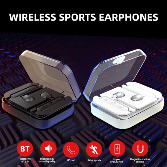 Magnetic Bluetooth 5.0 Sports Headset Mini Wireless Earphones X6S HIFI Stereo Sound Rich Bass Headset with Charging Box black