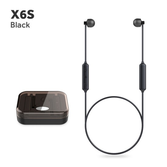 Magnetic Bluetooth 5.0 Sports Headset Mini Wireless Earphones X6S HIFI Stereo Sound Rich Bass Headset with Charging Box black