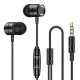 Metal In-ear Headphones Music Earbuds with Microphone Wire-controlled Game Headset Black