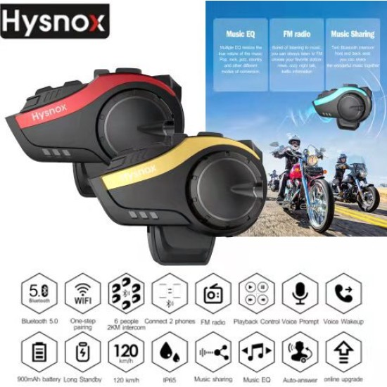 Motorcycle Cycling Helmet Headset 2000m 6 Riders Intercom Headphone Rechargeable Bluetooth 5.0 Blue