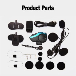 Motorcycle Cycling Helmet Headset 2000m 6 Riders Intercom Headphone Rechargeable Bluetooth 5.0 Blue