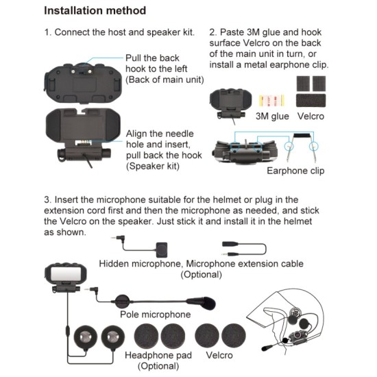 Motorcycle Helmet Headset Bluetooth 5.0 Waterproof Headset Multifunctional Bluetooth Headset Black