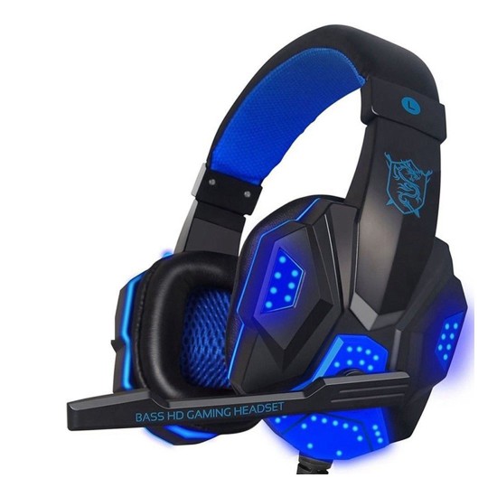 Over Ear Gaming Headset with Mic and LED Light for Laptop Cellphone PS4, Blue