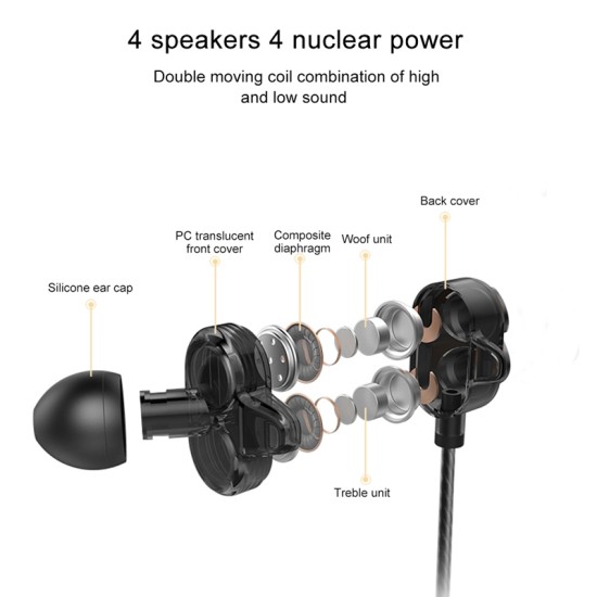 Over Ear Quad-Core Driver Earphone Dual Dynamic 3.5mm Wire Earphones HiFi Noise Isolation With Remote Mic Gaming Headset black