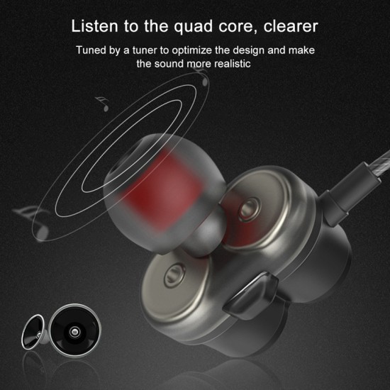 Over Ear Quad-Core Driver Earphone Dual Dynamic 3.5mm Wire Earphones HiFi Noise Isolation With Remote Mic Gaming Headset black