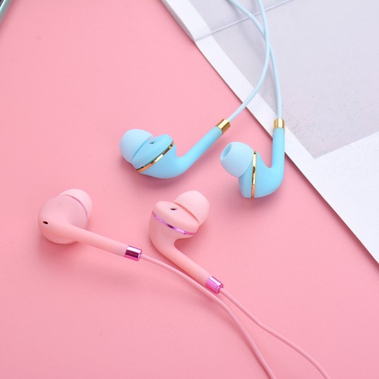 P16 Portable Mobile Phone  Headset, Wired Earbuds In-ear Copper Ring Stereo Wired Music Call Earphone, Universal For Android pink