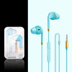 P16 Portable Mobile Phone  Headset, Wired Earbuds In-ear Copper Ring Stereo Wired Music Call Earphone, Universal For Android blue