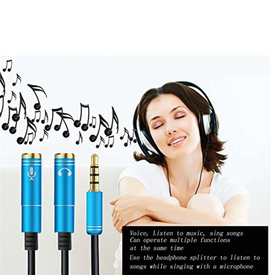 Portable Headset Adapter Splitter 3.5mm Jack Cable with Separate Mic and Audio Headphone Connector  black