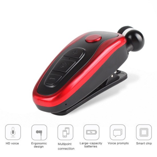 Q7 Wireless Convenient Bluetooth 4.1 Earphone Stereo Headset Voice Report In-Ear Retractable Wire Business Neck Clip Design Black red