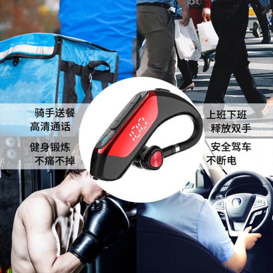 S08 Single Earphone Ear Hanging Type Bluetooth-compatible Ultra-long Standby Waterproof Headphones noble black_5.1 Fast Charge Waterproof