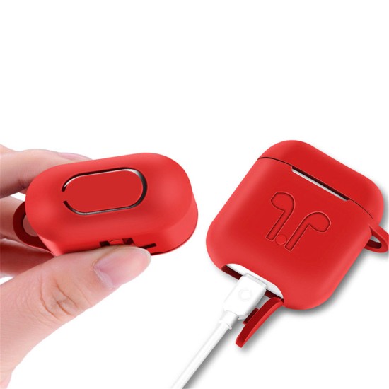 Silicone Cover Case + Carabiner Hook + Anti-lost Earphone Strap + Ear Tips Set for Apple AirPods