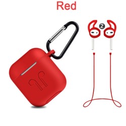 Silicone Cover Case + Carabiner Hook + Anti-lost Earphone Strap + Ear Tips Set for Apple AirPods