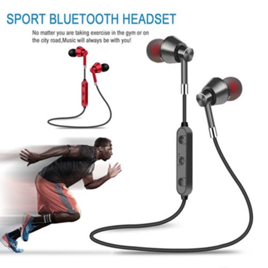 Sweatproof Wireless Bluetooth Earphones Sport Gym Headphones for iPhone Samsung -Black